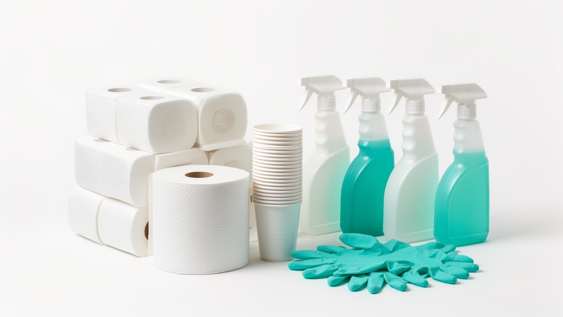 Produtos de higiene, limpeza e descartáveis distribuídos pela LP Distribuidora em São Paulo